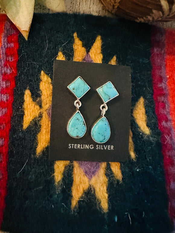 Navajo Turquoise and Sterling Silver Two Stone Dangle Earrings