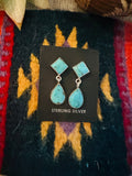 Navajo Turquoise and Sterling Silver Two Stone Dangle Earrings