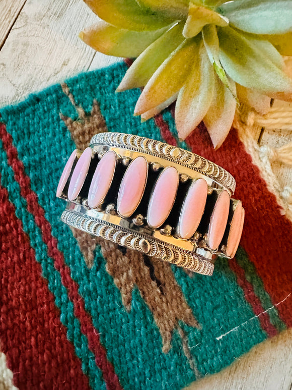 Navajo Sterling Silver & Queen Pink Conch Cuff Bracelet