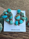 Navajo Turquoise & Sterling Silver Crescent Cluster Earrings signed Elouise Kee