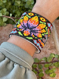 Navajo Handmade Beaded Flower Lotus Cuff Bracelet