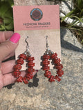 Navajo Sterling Silver Double Bead Apple Coral Dangle Hoop Earrings