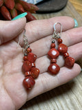 Navajo Sterling Silver Apple Coral 2 Strand Beaded Earrings