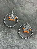 Navajo Sterling Silver Bead Orange Spiny Texas Hoop Earrings