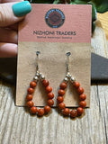 Navajo Sterling Silver Apple Coral 11 Beaded Dangle Earrings