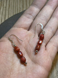 Navajo Sterling Silver 3 Stone Apple Coral Dangle Earrings