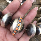 Navajo Orange Spiny & Sterling Navajo Disk Pearl 20 Mm -12 Mm Bead Necklace Set