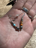 Navajo Sterling Silver Pearl, Turquoise & Spiny Spice Beaded Earrings