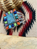 Amazing Navajo Multi Stone & Sterling Silver Cuff Bracelet Signed