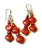 Navajo Sterling Silver Apple Coral 2 Strand Beaded Earrings