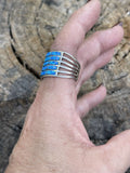 Zuni Sterling Silver Blue Opal 5 Row Inlay Ring