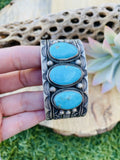 Vintage Navajo Turquoise & Sterling Silver Hand Stamped Cuff Bracelet