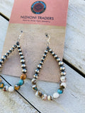 Navajo Sterling Silver Pearl, Turquoise & Spiny Oyster Spice Beaded Multi stone Earrings