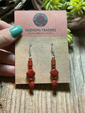 Navajo Sterling Silver Apple Coral Strand Beaded Earrings