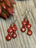 Navajo Sterling Silver Apple Coral 2 Strand Beaded Earrings