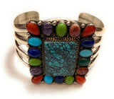 Amazing Navajo Multi Stone & Sterling Silver Cuff Bracelet Signed