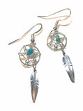 Navajo Sterling Silver  Turquoise Dream Catcher, Dangle Earrings