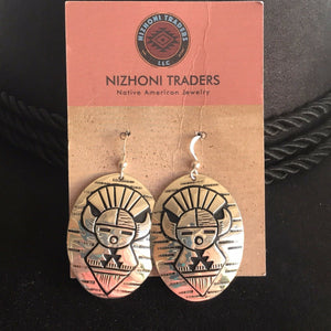 Navajo Sterling Silver Etched  Hand Stamped Dangle Earrings