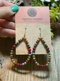 Navajo Sterling Silver Turquoise Multi Stone Beaded Hoop Dangle Earrings