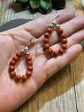 Navajo Sterling Silver Apple Coral 11 Beaded Dangle Earrings