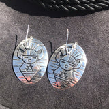 Navajo Sterling Silver Etched  Hand Stamped Dangle Earrings