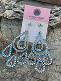 Zuni Sterling Silver & Snake Eye Chandelier Turquoise Dangle Earrings