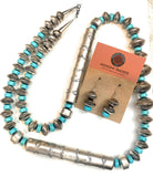 Navajo Sterling Silver & Turquoise Beaded Necklace & Earrings Set