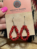 Navajo Sterling Silver Bead Apple Coral Dangle 2 Inch Long Hoop Earrings