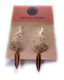 Navajo Sterling Silver Dream Catcher, Feather Dangle Earrings.