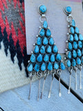 Zuni Sterling Silver And Sleeping Beauty Turquoise Dangle Earrings Signed