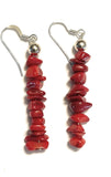 Navajo Sterling Silver Apple Coral Chip Dangle Earrings