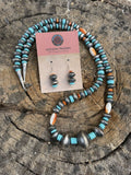 Navajo Sterling Silver Handmade Turquoise and Spiny Beaded Necklace Set