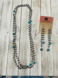 Navajo Kingman Turquoise & Sterling Silver Pearl Beaded Necklace Set