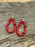 Navajo Sterling Silver Bead Apple Coral Dangle 2 Inch Long Hoop Earrings