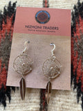 Navajo Sterling Silver Dream Catcher, Feather Dangle Earrings.