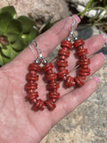 Navajo Sterling Silver Double Bead Apple Coral Dangle Hoop Earrings