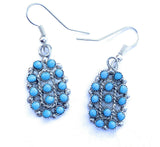 Zuni Sterling Silver & Turquoise Petit Point Cluster Dangle Earrings