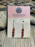 Navajo Sterling Silver 3 Stone Apple Coral Dangle Earrings