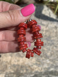 Navajo Sterling Silver Double Bead Apple Coral Dangle Hoop Earrings