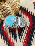 Vintage Navajo Turquoise & Sterling Silver Cuff Bracelet Signed