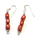 Navajo Sterling Silver 3 Stone Apple Coral Dangle Earrings