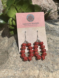 Navajo Sterling Silver Double Bead Apple Coral Dangle Hoop Earrings