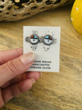 Zuni Sun Face Multi Stone And Sterling Cross Stud Earrings