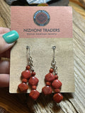 Navajo Sterling Silver Apple Coral 2 Strand Beaded Earrings