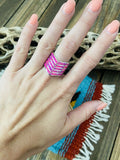 Zuni Sterling Silver & Pink Opal Inlay 5 Row Stacker Ring