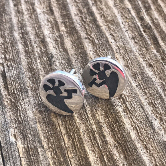 Hopi Sterling Silver Kokopelli Hand Stamped Stud Earrings