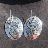 Navajo Sterling Silver Etched  Hand Stamped Dangle Earrings