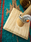 Navajo Sterling Silver & Orange Spiny Concho Adjustable Ring