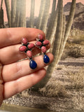 Handmade Lapis, Rhodonite and Sterling Silver Post Earrings Signed Nizhoni