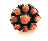 Navajo Sterling Silver & Orange Spiny Cluster Ring Size 6